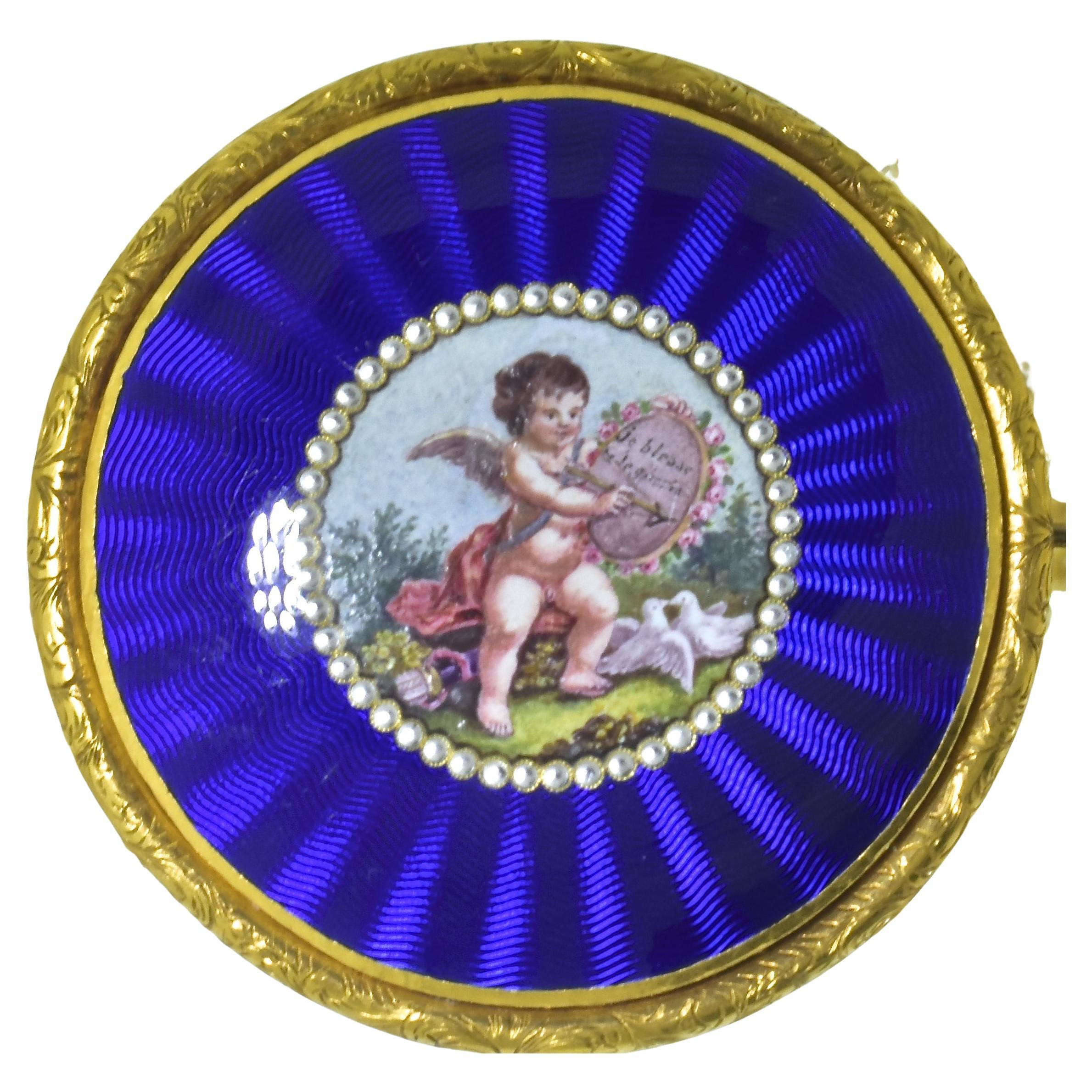 Antique Enamel Brooch on Woven Pearl Collar, C. 1800