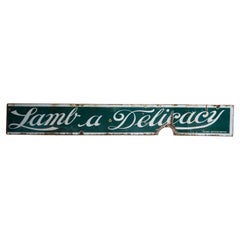 Antique Enamel Butchers Shop Sign 'Lamb A Delicacy', Early 20th Century