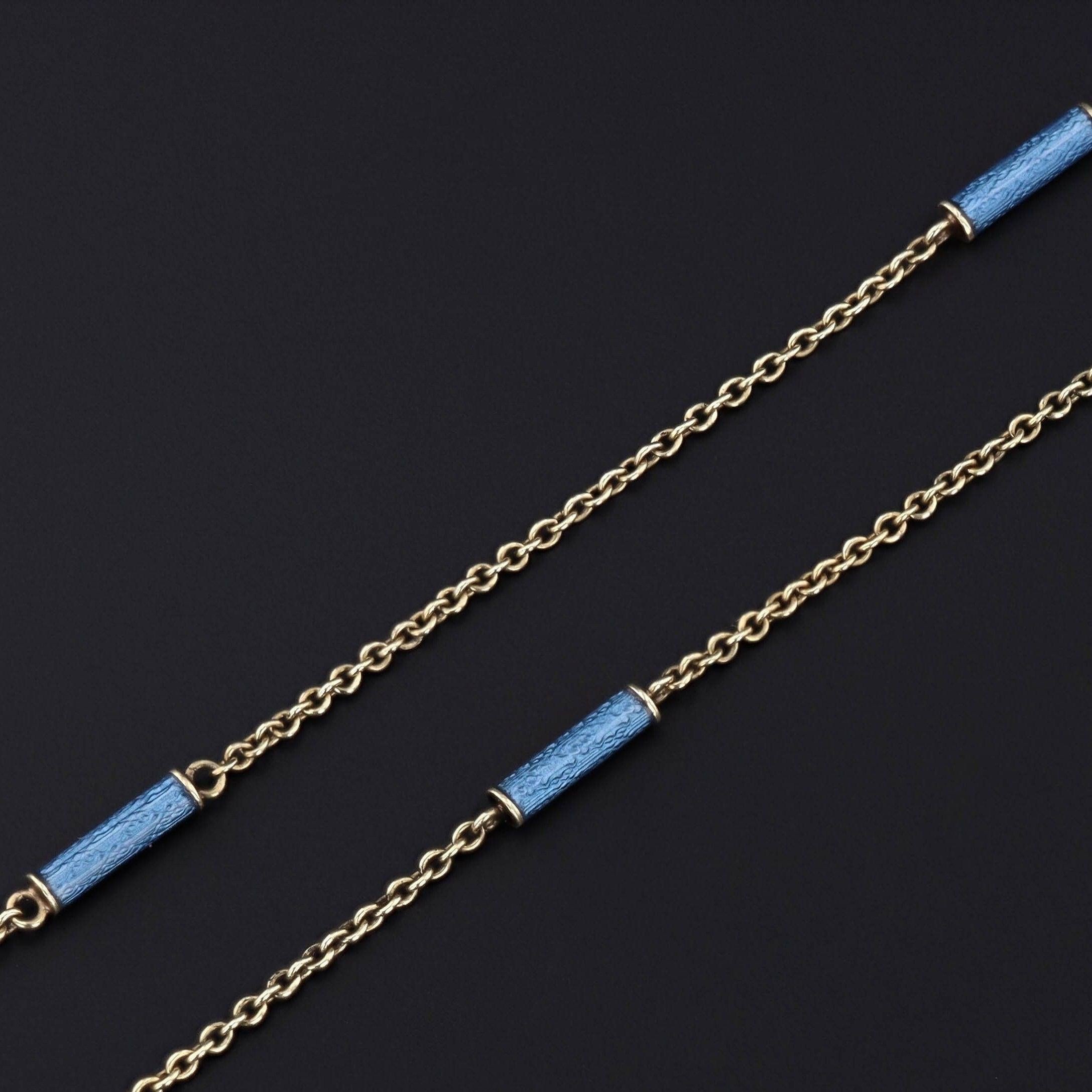 Art Déco Collana a catena con smalto antico in oro 14k in vendita