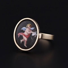 Antique Enamel Cherub Conversion Ring of 14k Gold