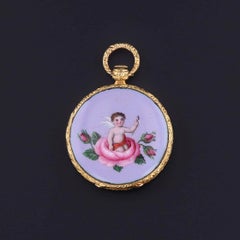 Antique Enamel Cherub Locket of 18k Gold