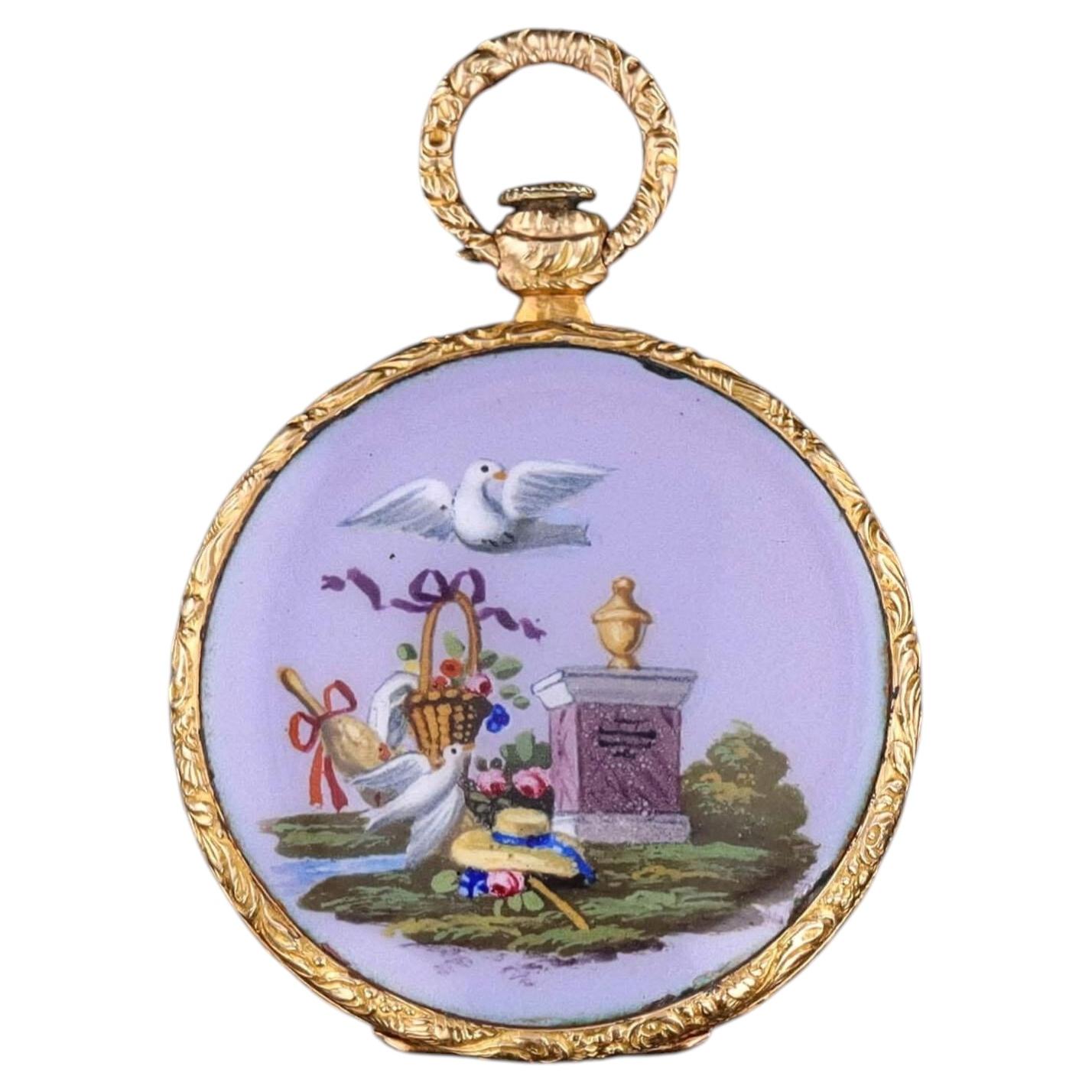 Antique Enamel Cherub Locket of 18k Gold, Circa 1880