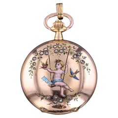Antique Enamel Cherub Pocket Watch of 18k Gold