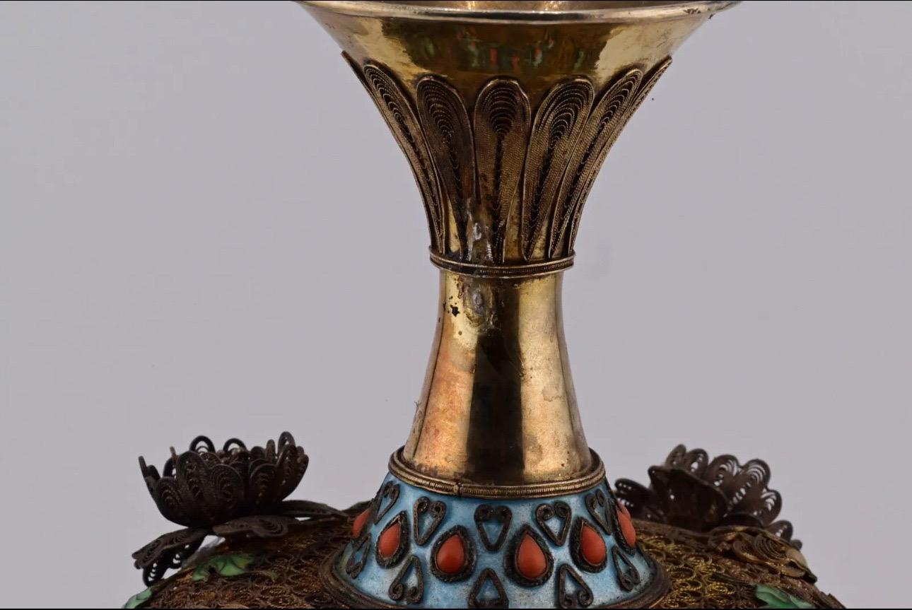 Antique Enamel Chinese Silver Floral Vase With Enamel Workmanship For Sale 4