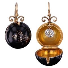 Antique Enamel Coach Cover and Diamond Earrings of 18k and 15k Gold
