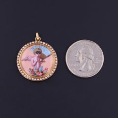 Antique Enamel Cupid Pendant of 14k & 18k Gold