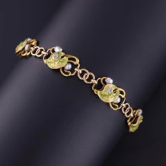 Antique Enamel Diamond and Pearl Bracelet