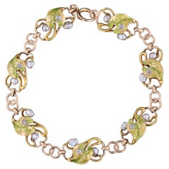 Antique Enamel Diamond and Pearl Bracelet