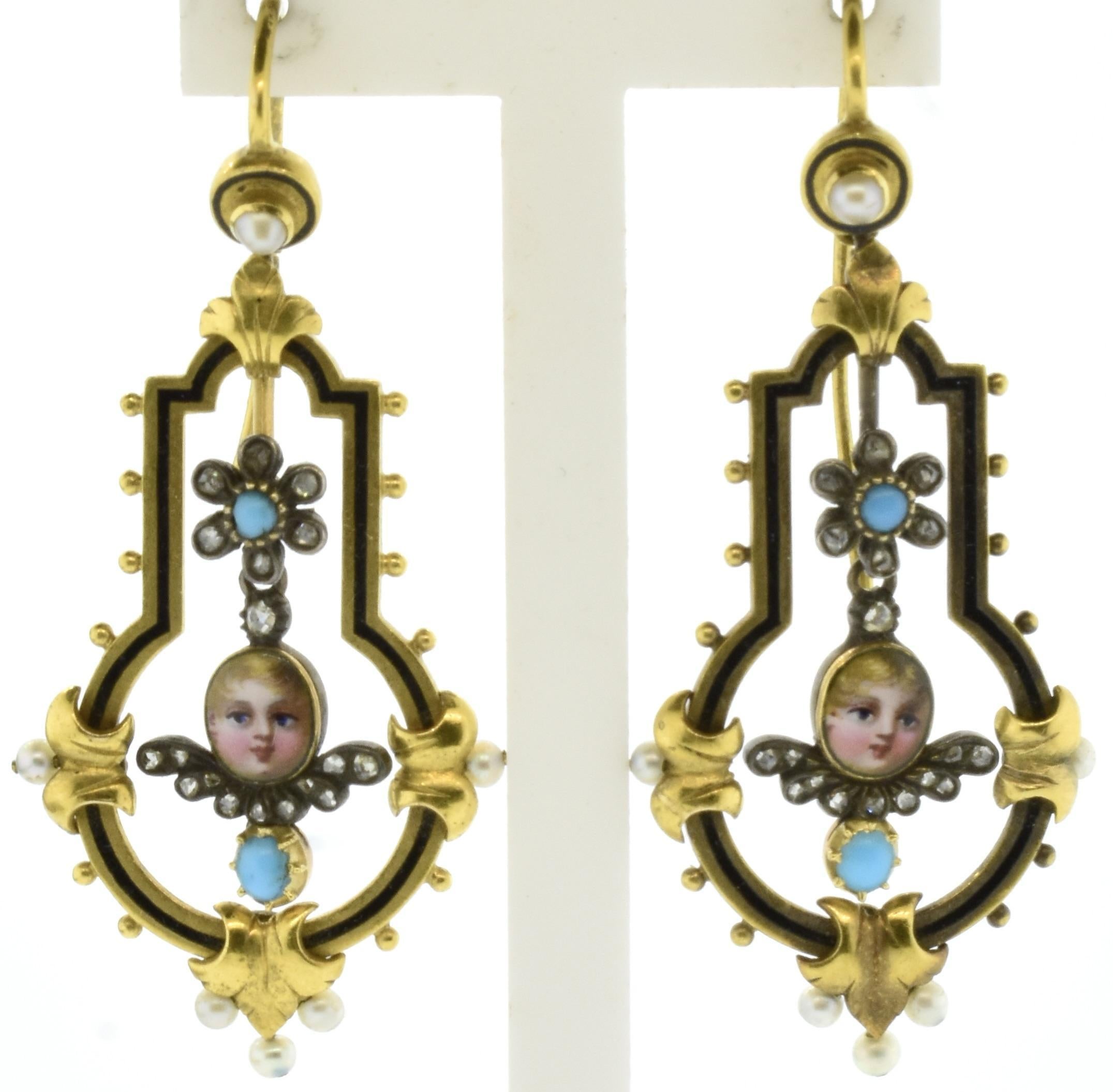 Antike Suite aus Emaille, Diamanten und Perlen, Rowlands & Frazer, London, um 1860 (Rosenschliff)