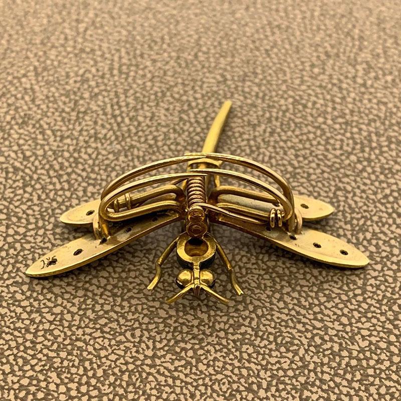 Round Cut Antique Enamel Diamond Dragonfly Pin-Brooch