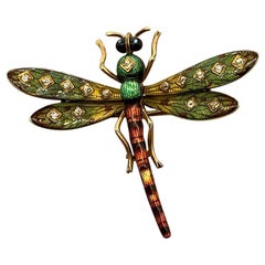 Antique Enamel Diamond Dragonfly Pin-Brooch