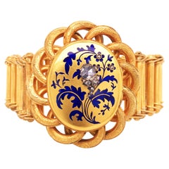 Antique Enamel Diamond Gold Bracelet