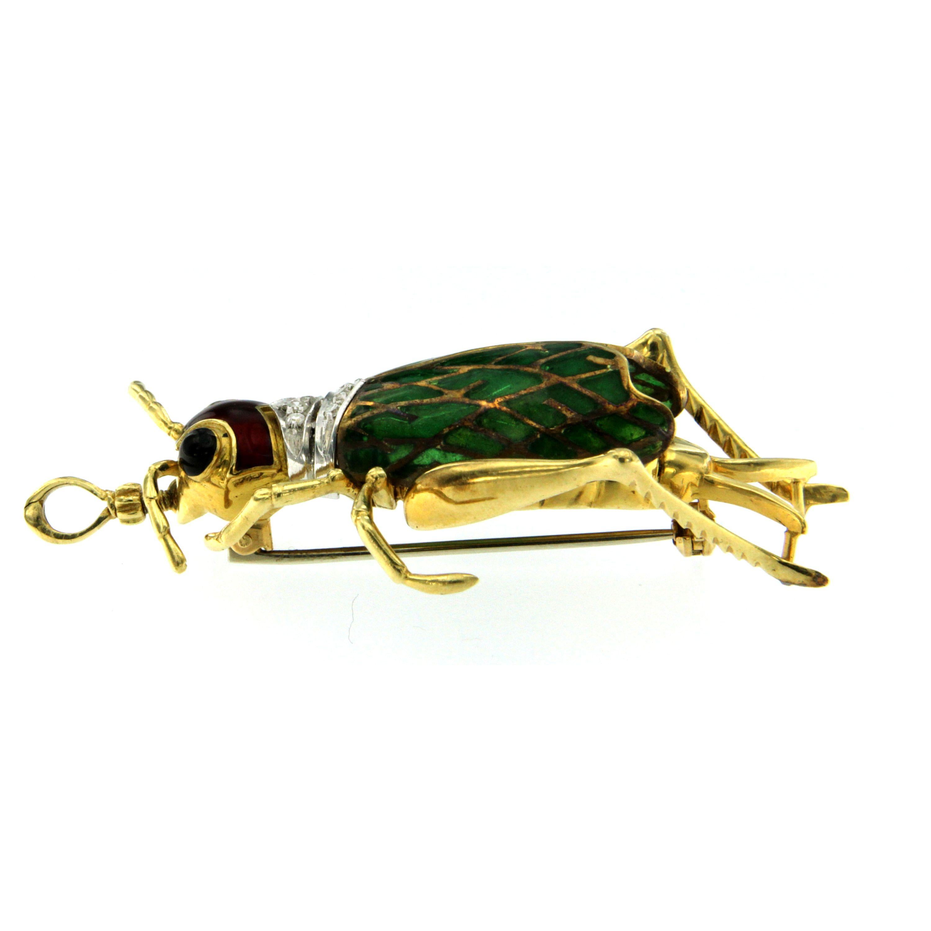 Antique Enamel Diamond Gold Cicada Brooch or Pendant 1