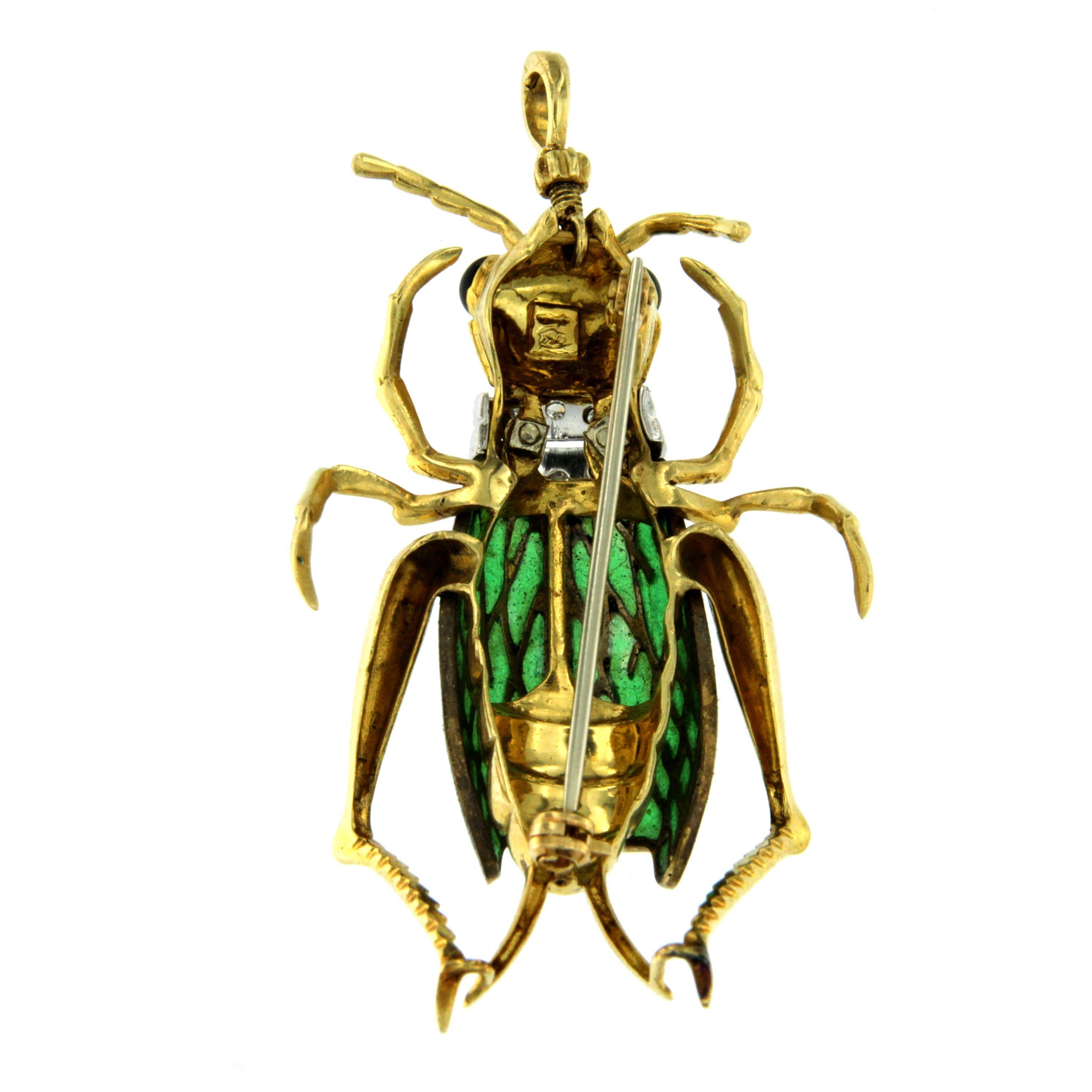 Antique Enamel Diamond Gold Cicada Brooch or Pendant 2
