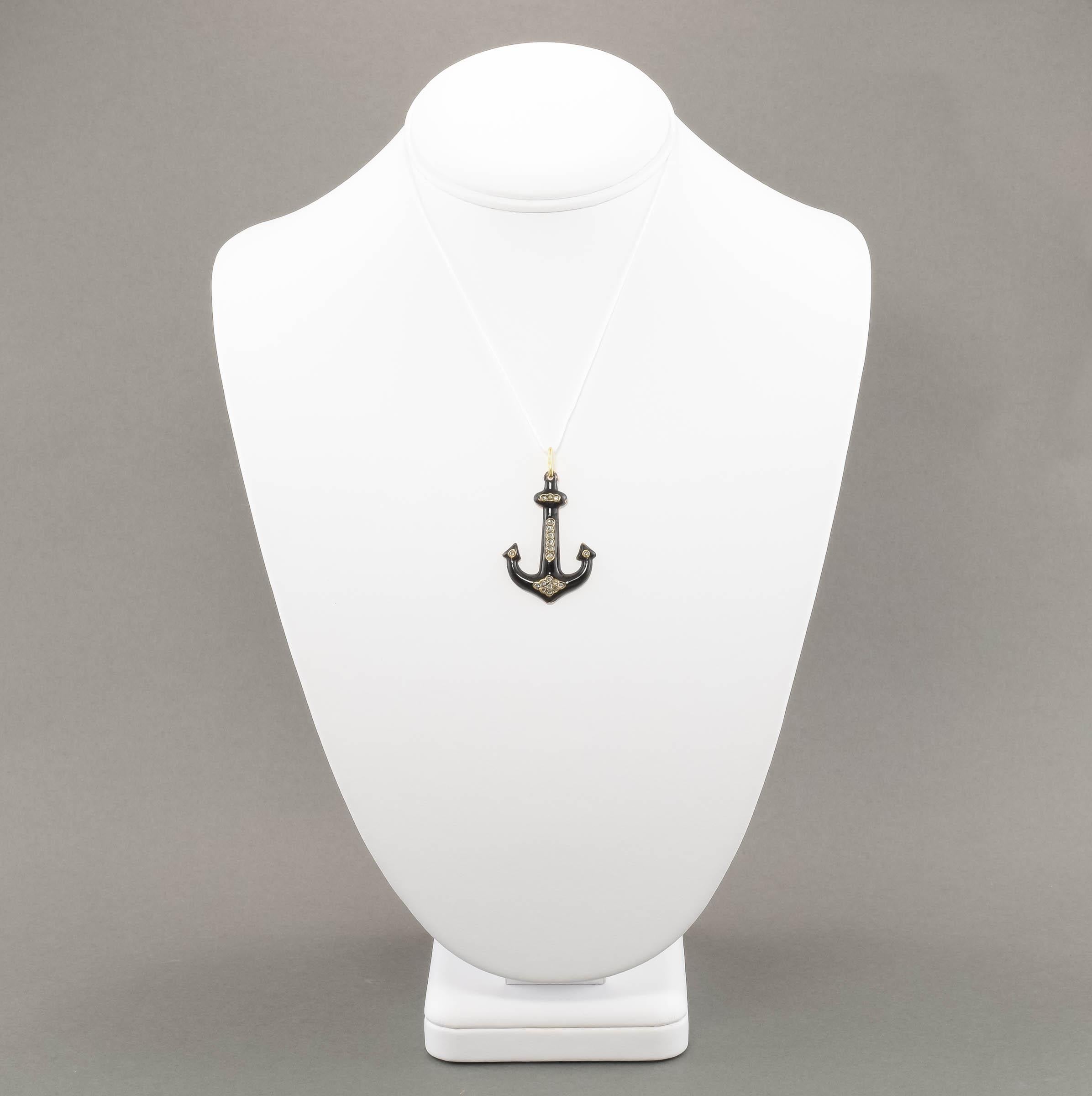 Antique Enamel Diamond Large Anchor Pendant For Sale 1
