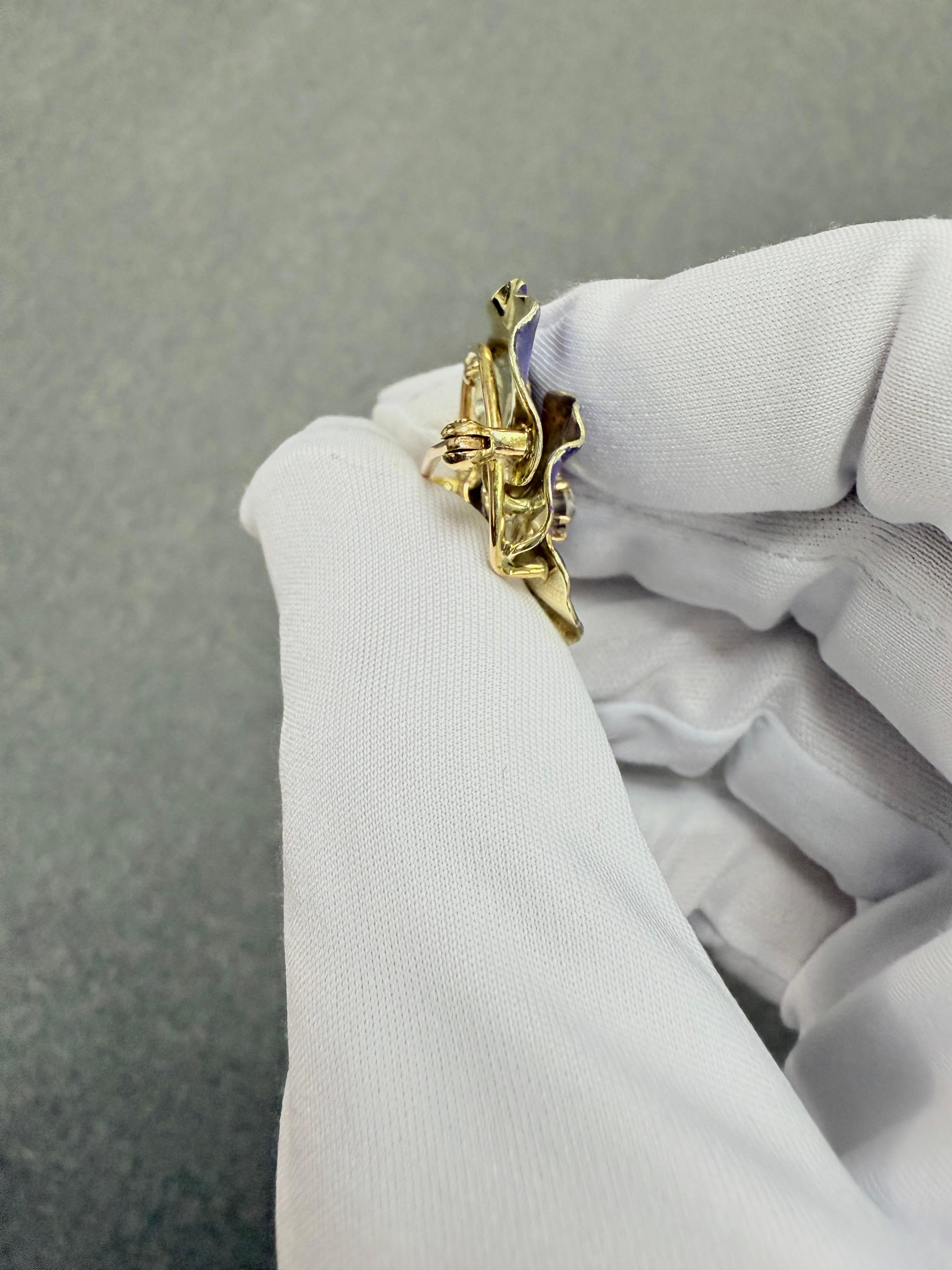 Broche ancienne en émail avec diamant Pansy Circa 1900 en vente 5