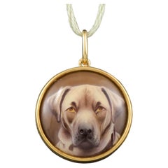 Antique Enamel Dog Portrait Pendant - William Bishop Ford 