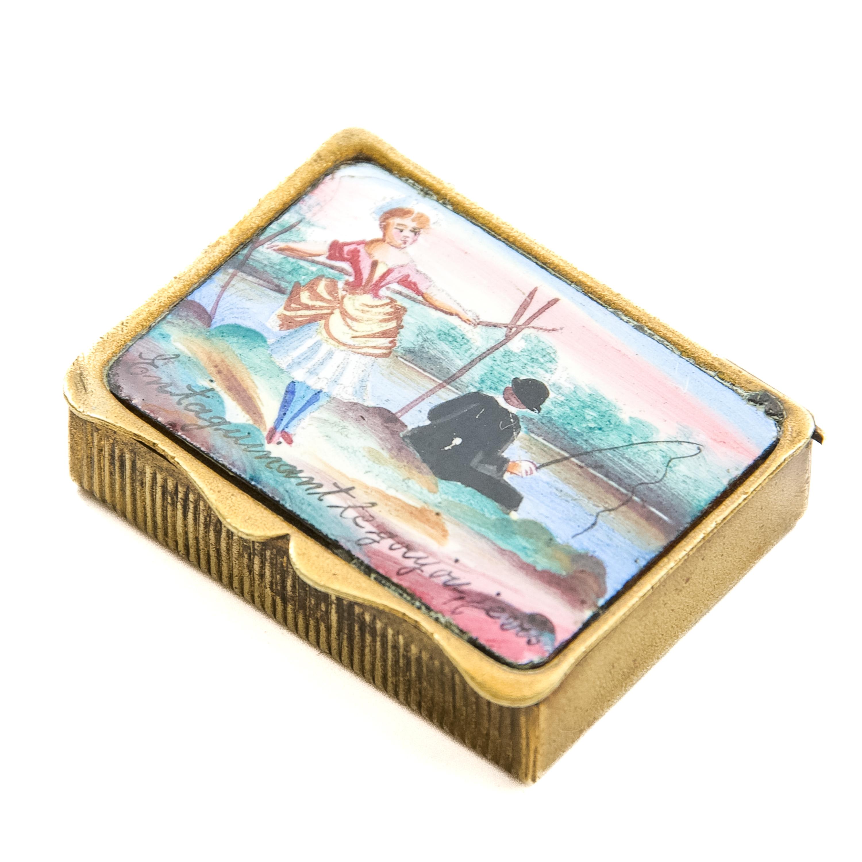 Antikes erotisches Vesta-Etui aus Emaille, Französisch, Ende 19. im Angebot 5