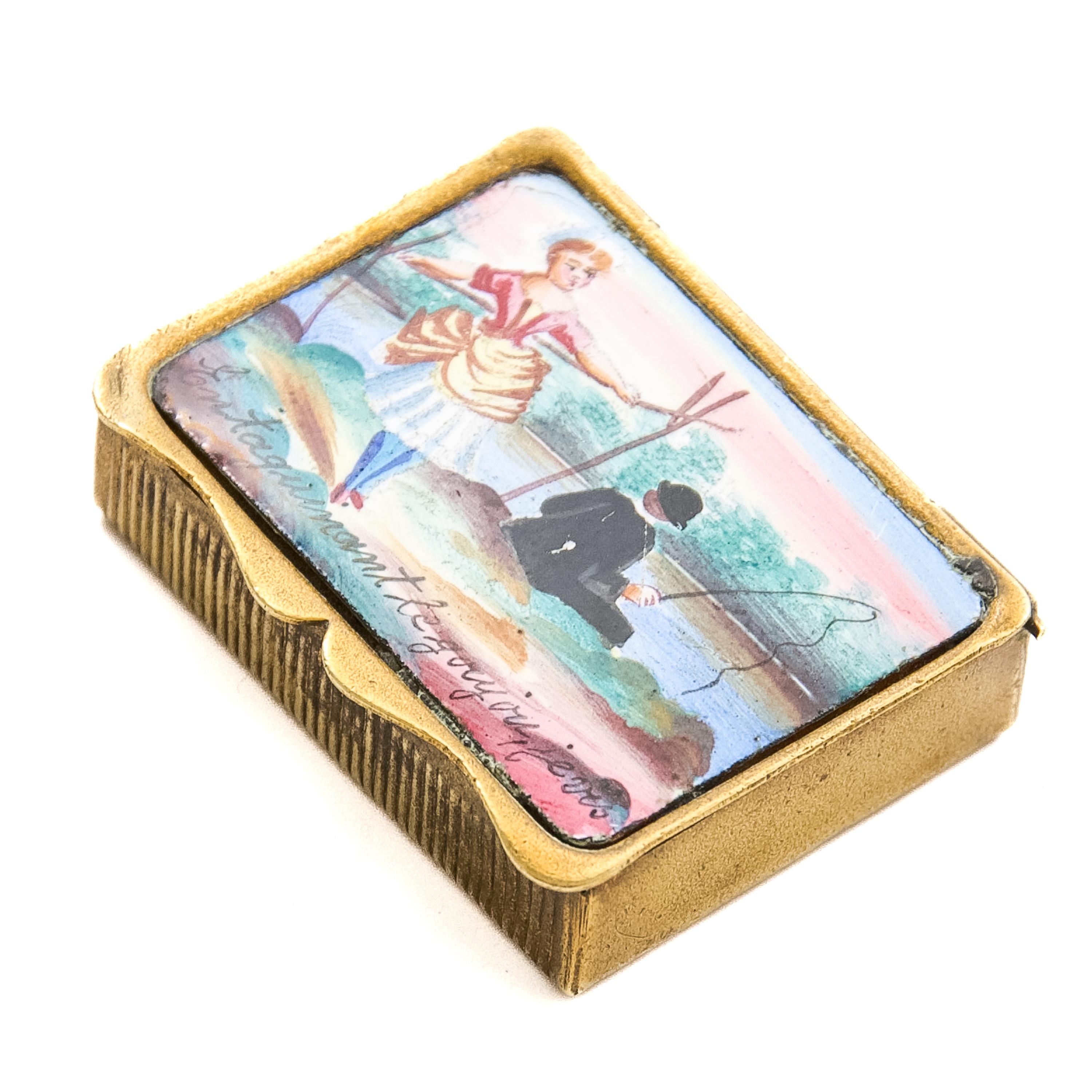 Antikes erotisches Vesta-Etui aus Emaille, Französisch, Ende 19. für Damen oder Herren im Angebot