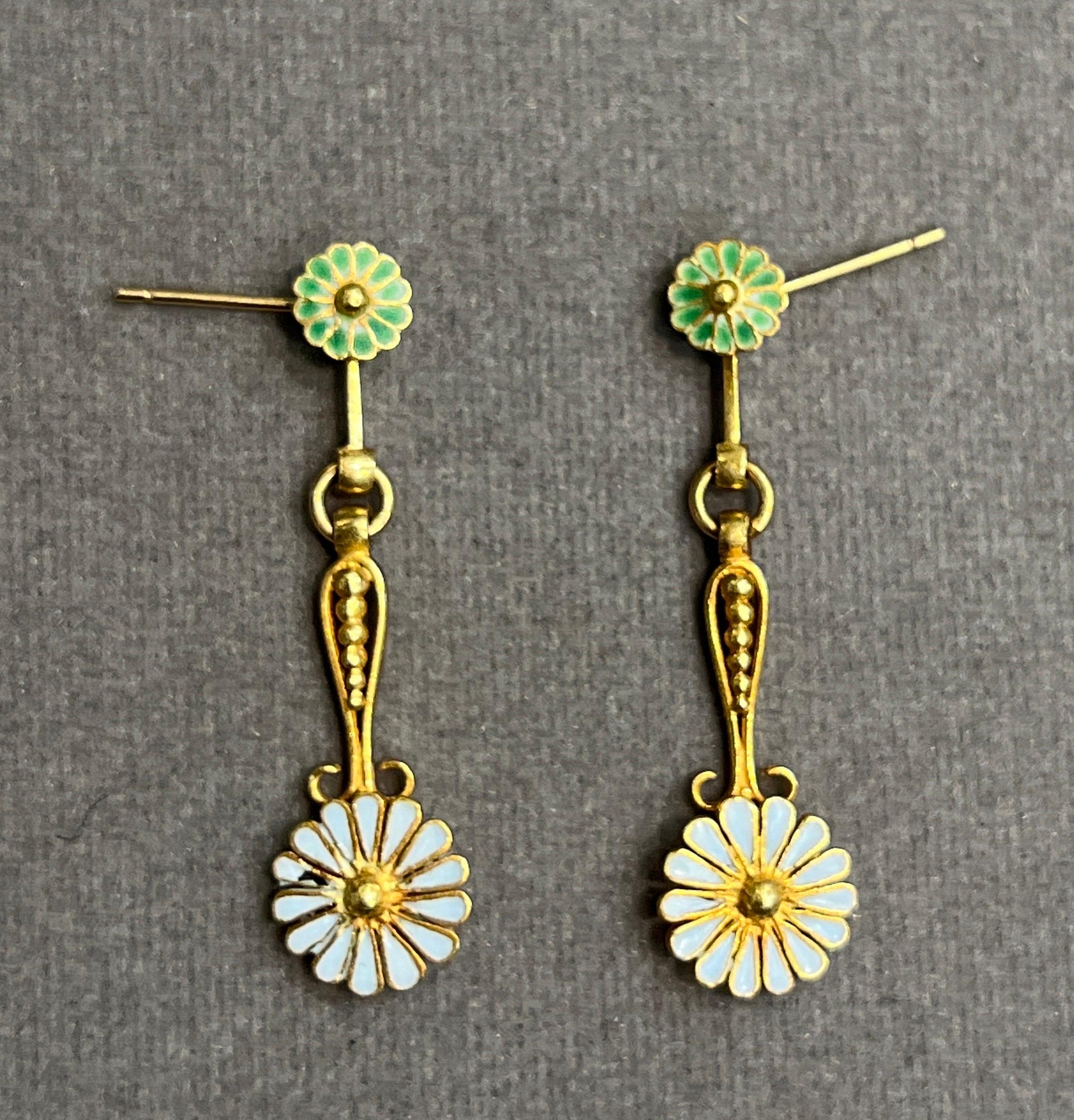 Antique Enamel Floral Earrings For Sale 1