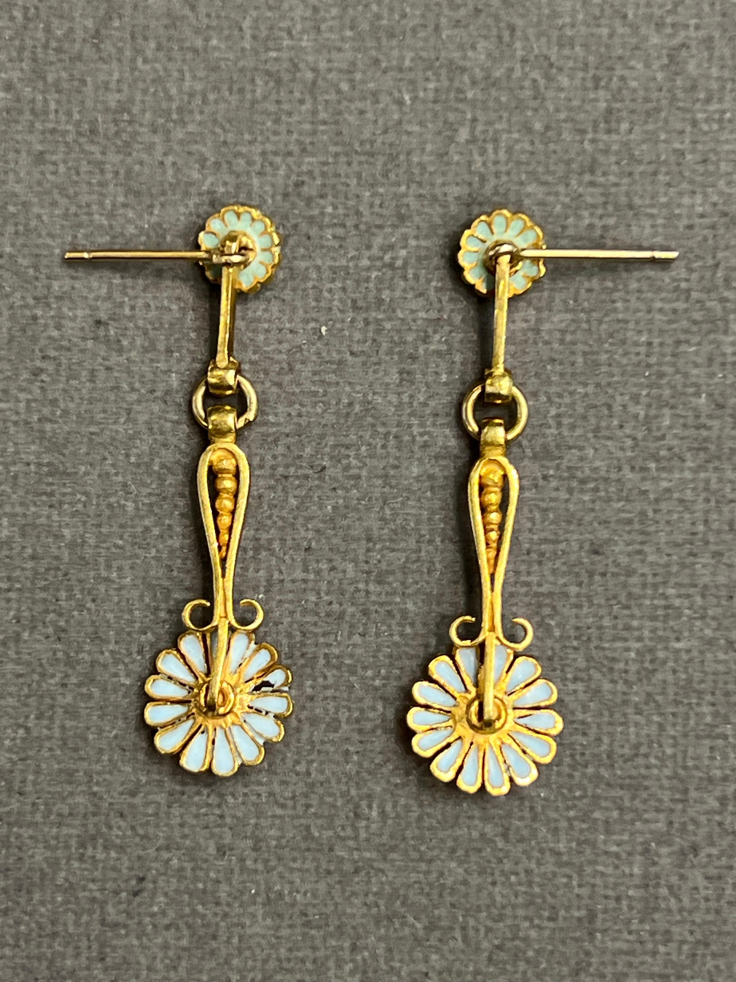 Antique Enamel Floral Earrings For Sale 2
