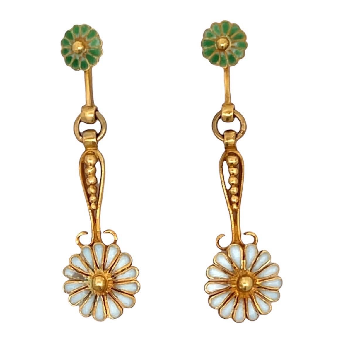 Antique Enamel Floral Earrings For Sale