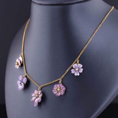 Antique Enamel Flower Necklace of 10k & 14k Gold