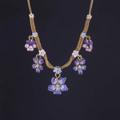 Antique Enamel Flower Necklace of 14k Gold