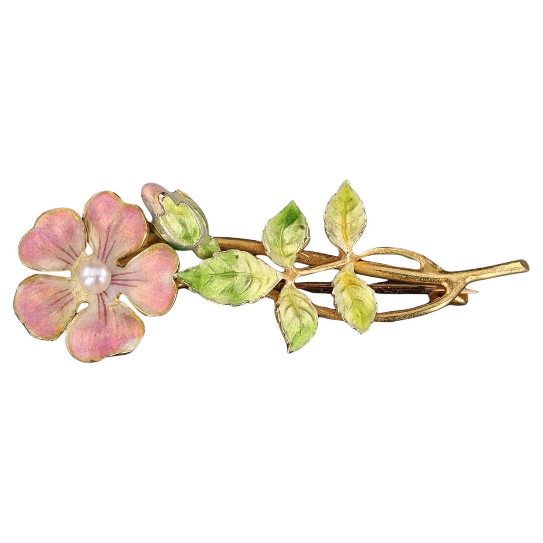 Antique Enamel Flower of 14k Gold