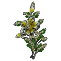 Antique Enamel flowers brooch, 1930s