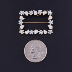 Antique Enamel Forget-Me-Not Flower Brooch of 14k Gold