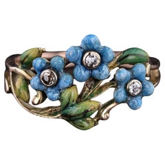 Anello antico smaltato Forget-Me-Not in oro 14k