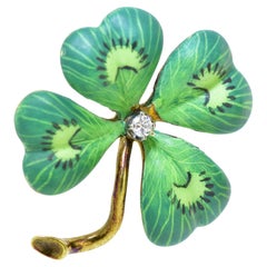 Antique Enamel Four Leaf Clover Pin, c. 1920