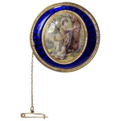 Antique Enamel Georgian Brooch and Gold with Guailloche Enamel, 1800th