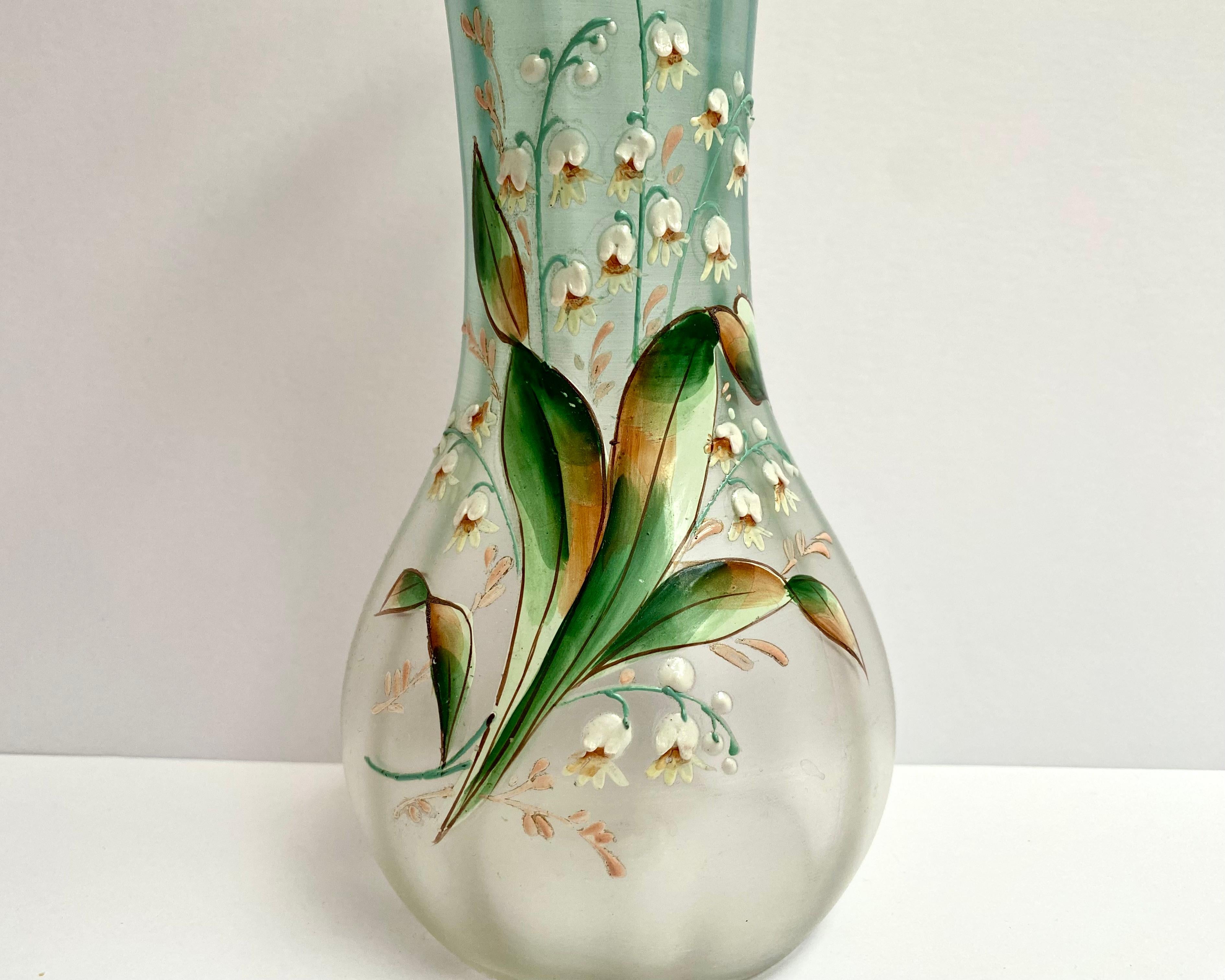 Antique Enamel & Glass Lily Vase Art Nouveau, France, Early 20th Century  In Excellent Condition For Sale In Bastogne, BE