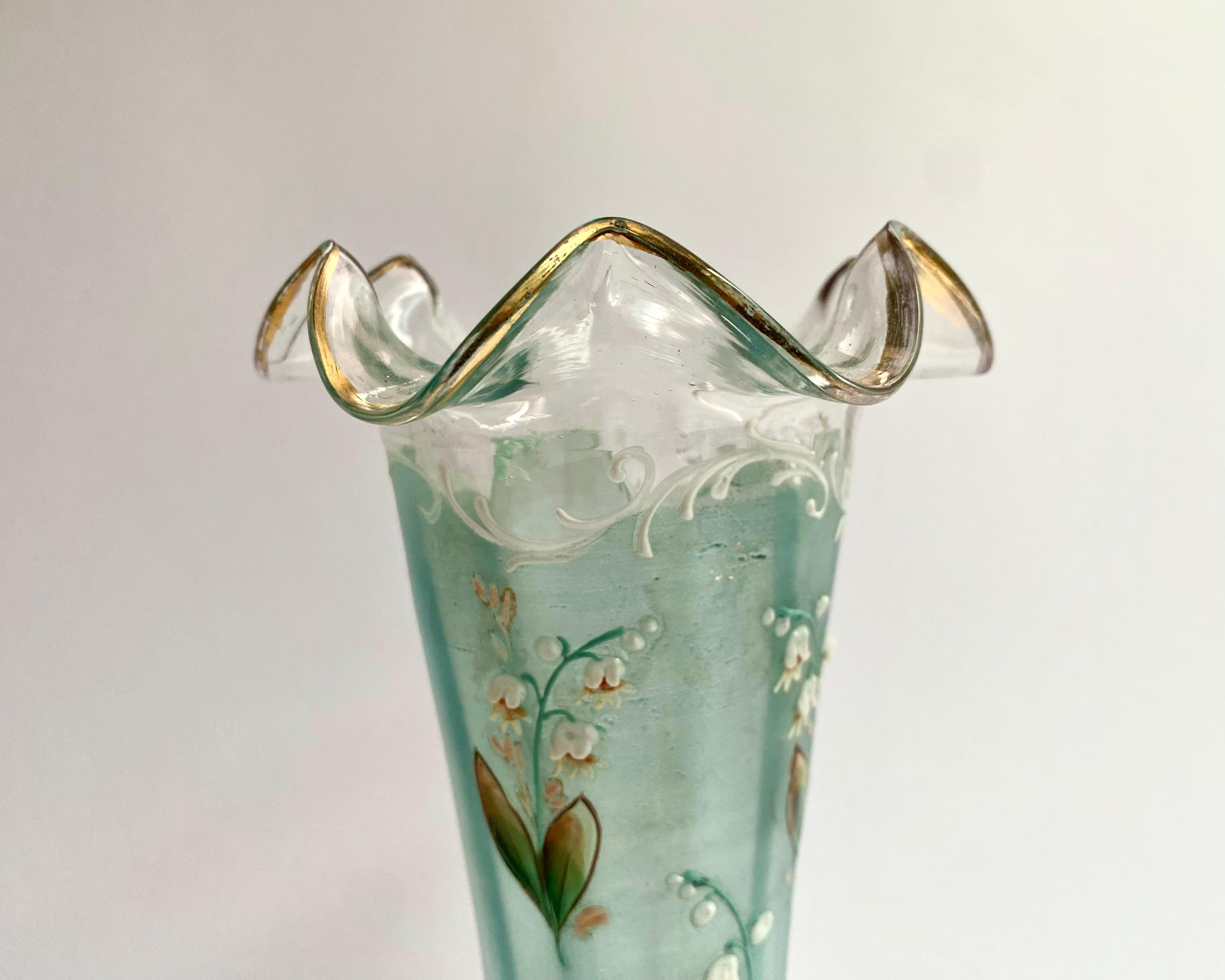 Antique Enamel & Glass Lily Vase Art Nouveau, France, Early 20th Century  For Sale 1