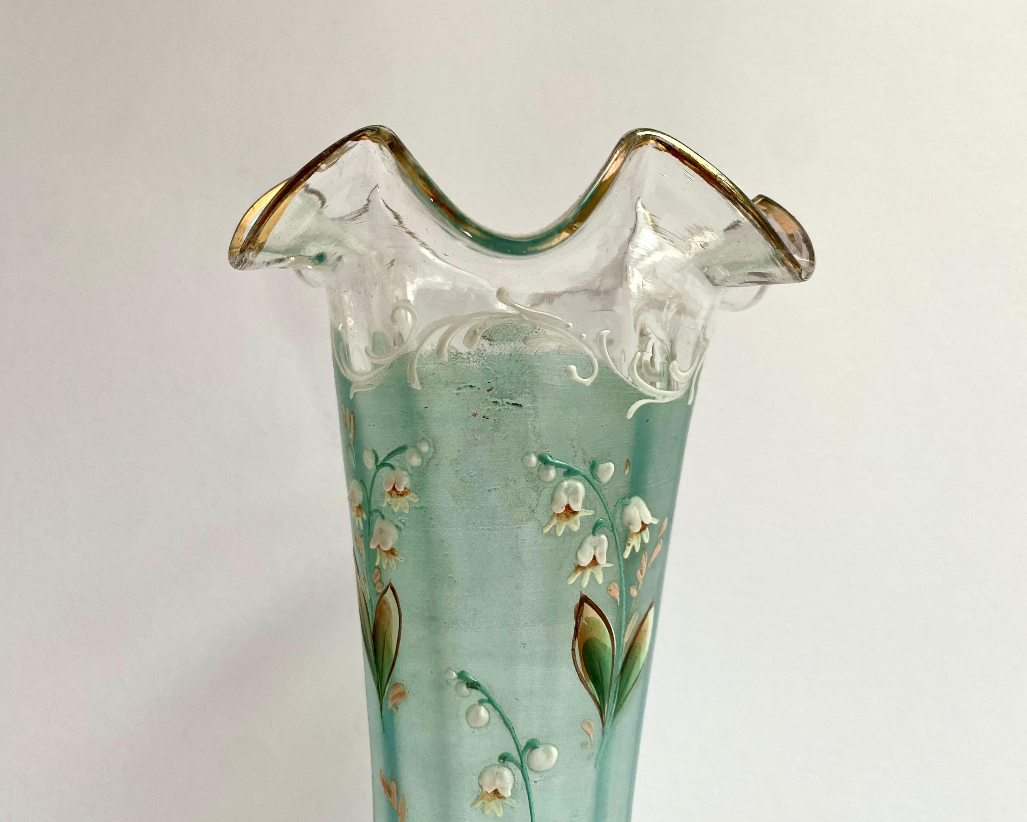 Antique Enamel & Glass Lily Vase Art Nouveau, France, Early 20th Century  For Sale 2