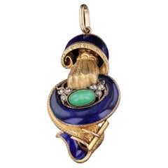 Antique Enamel Hand Pendant of 18k Gold, Circa 1860