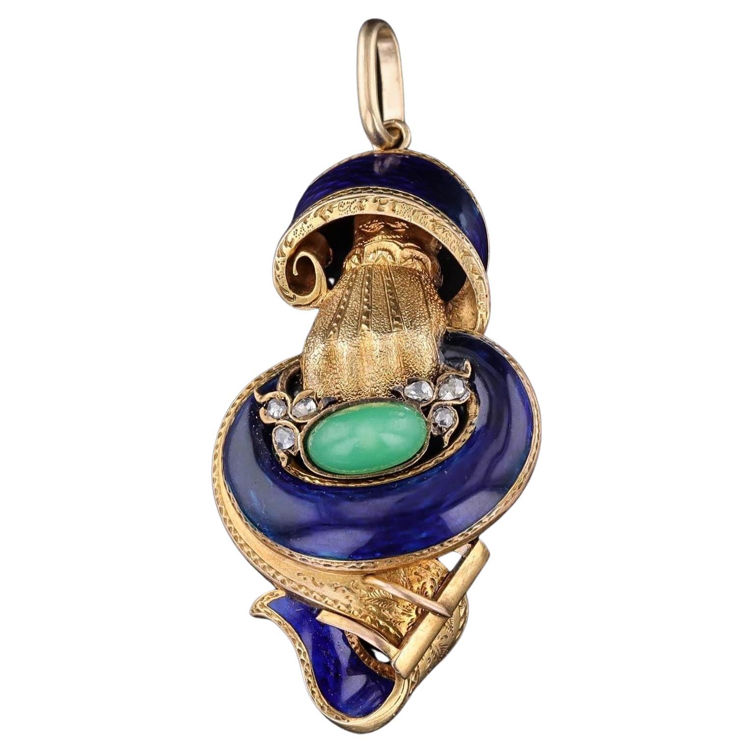 Antique Enamel Hand Pendant of 18k Gold
