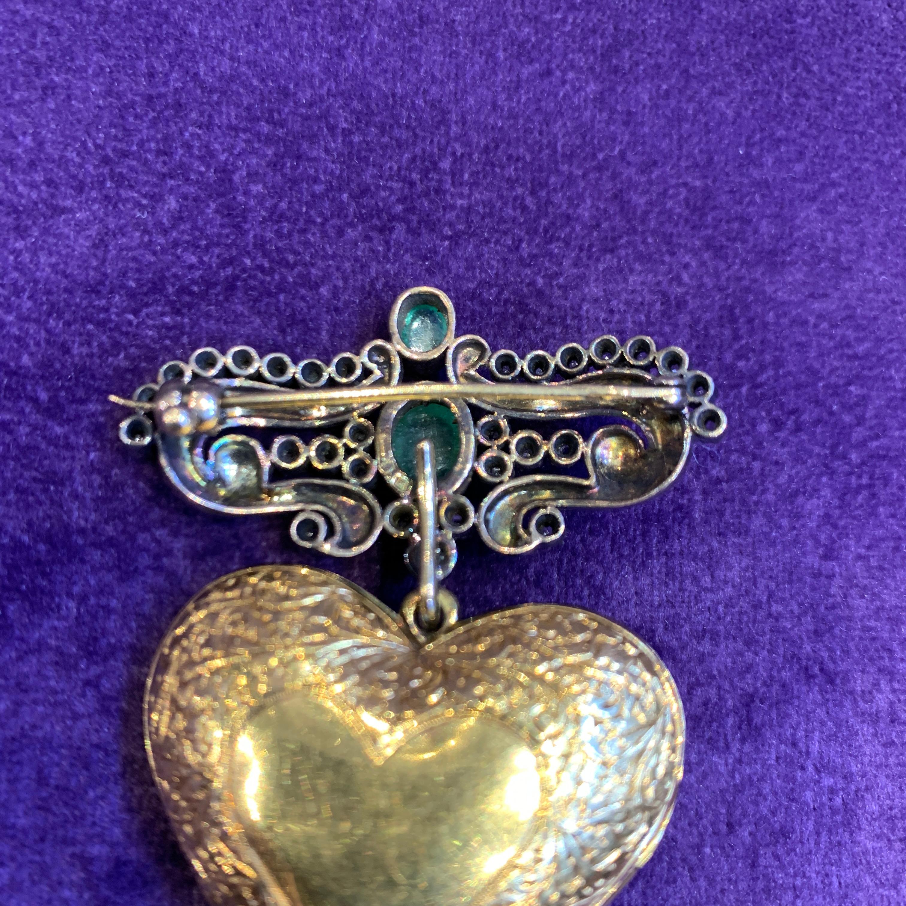 Antique Enamel Heart Shaped Locket Brooch For Sale 4