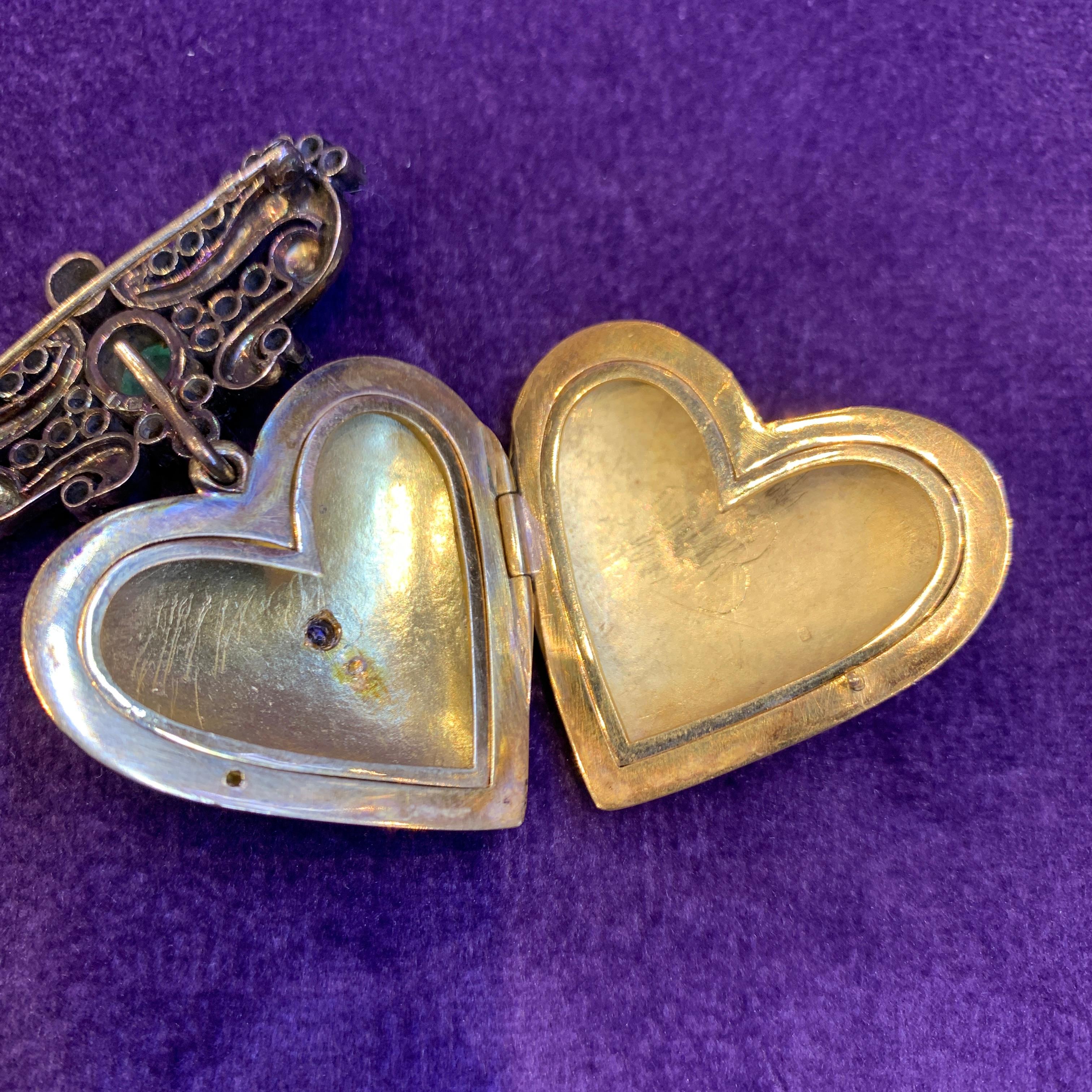 Antique Enamel Heart Shaped Locket Brooch For Sale 5