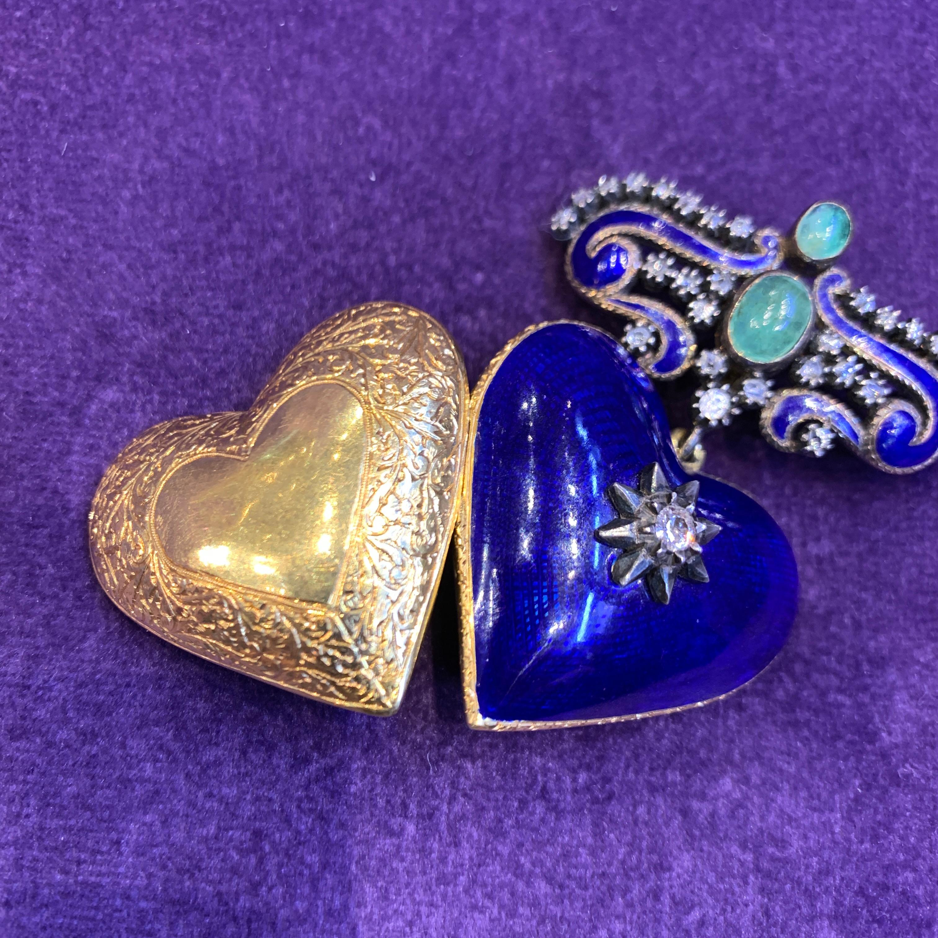 Antique Enamel Heart Shaped Locket Brooch For Sale 6
