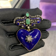 Antique Enamel Heart Shaped Locket Brooch