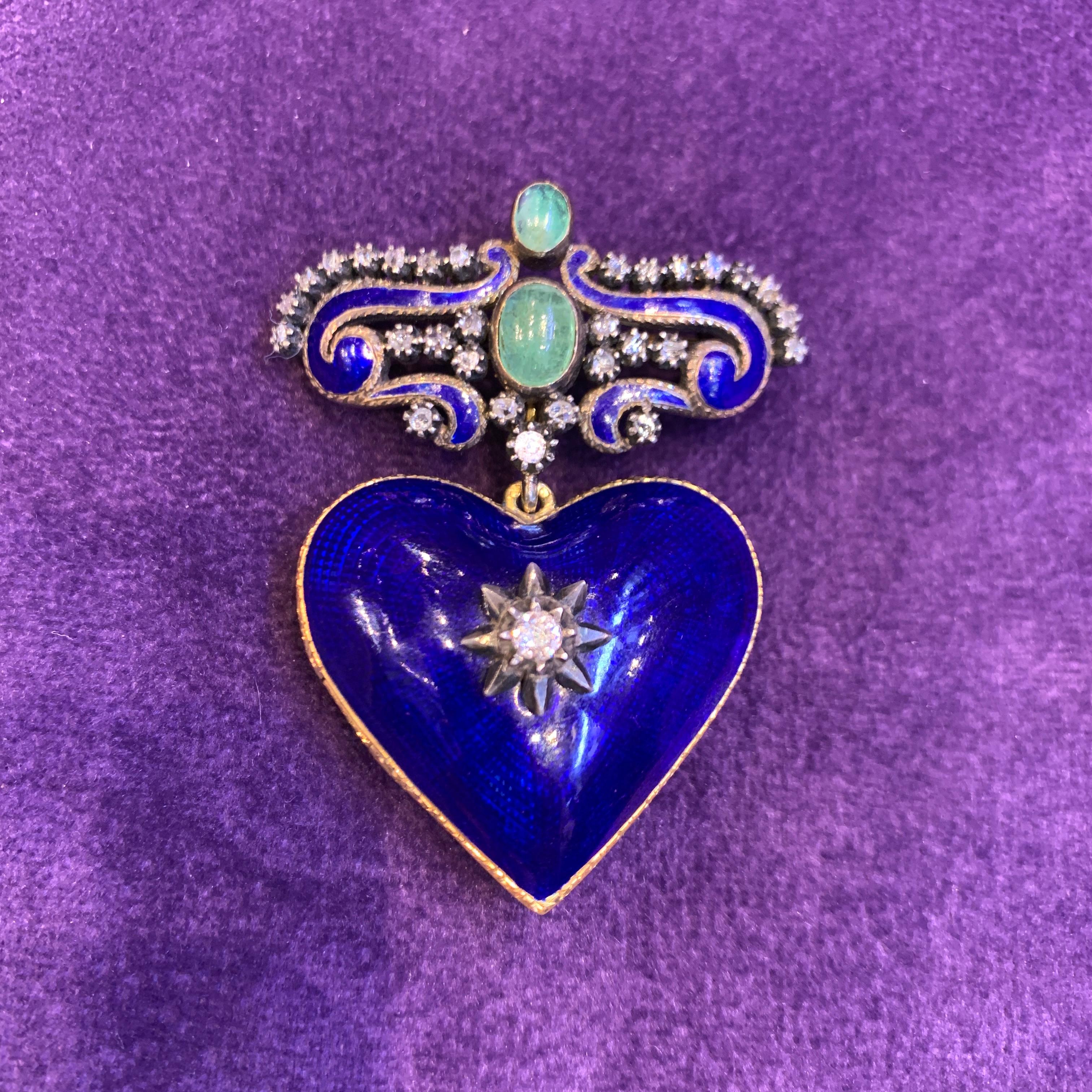 Antique Enamel Heart Shaped Locket Brooch In Excellent Condition For Sale In New York, NY