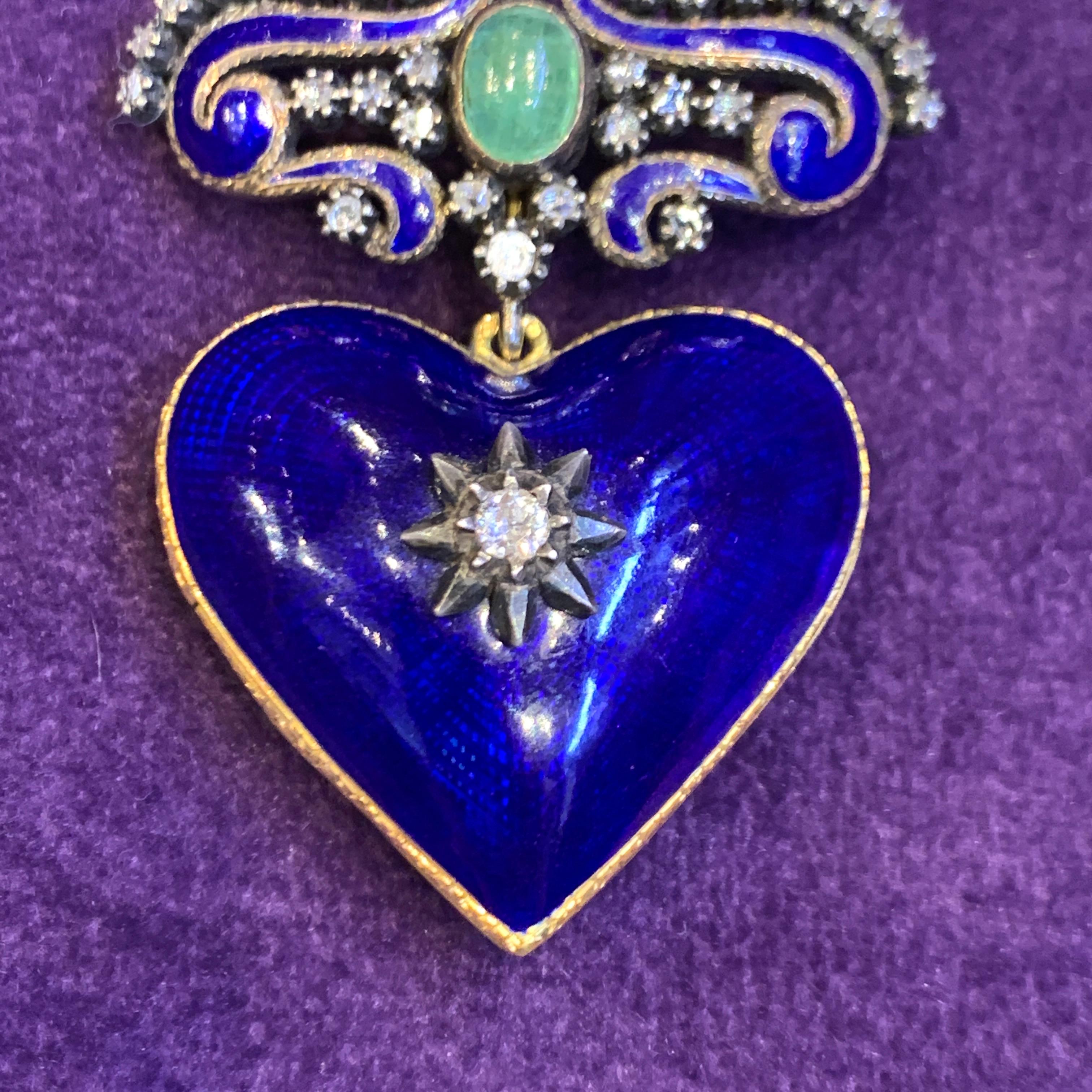 Antique Enamel Heart Shaped Locket Brooch For Sale 1
