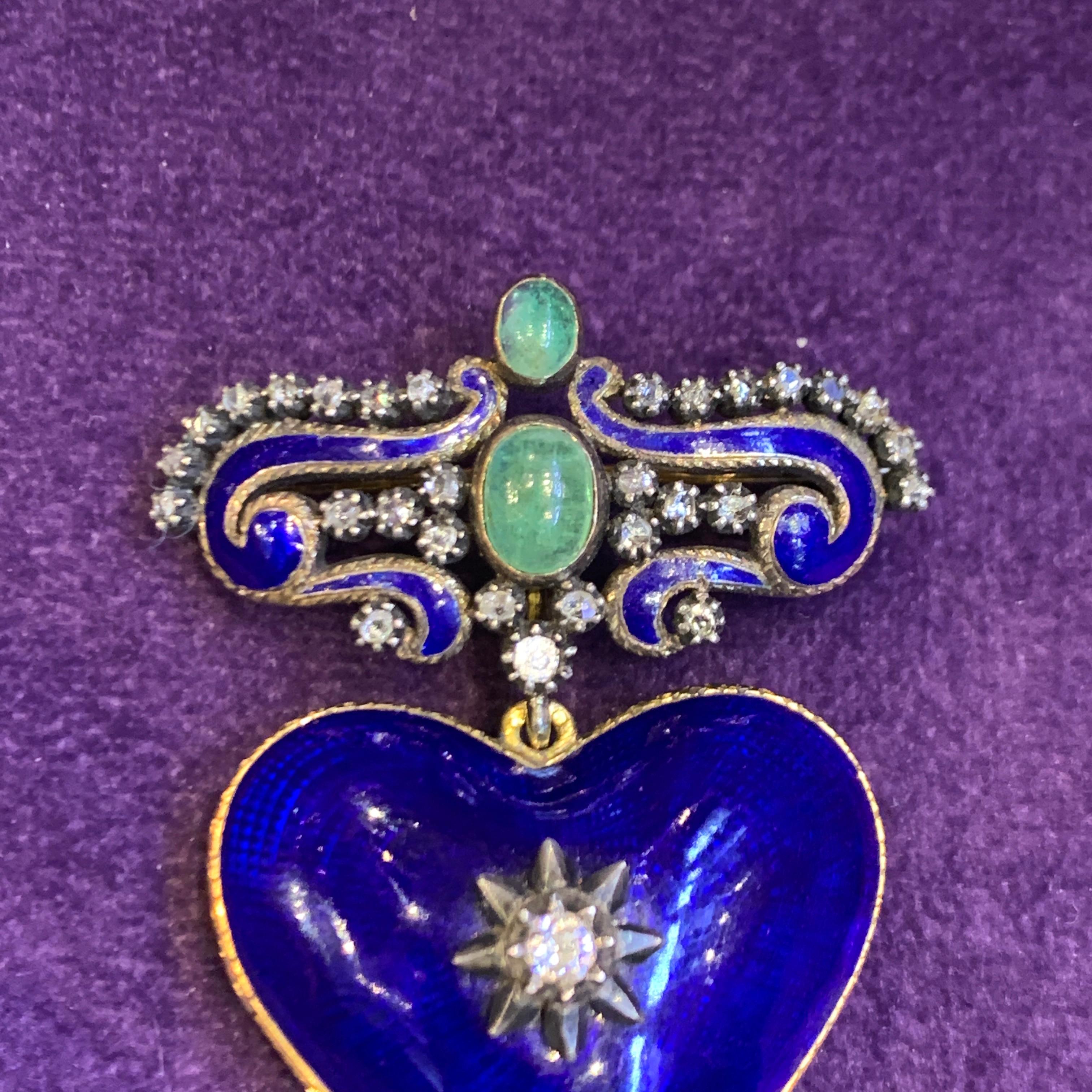 Antique Enamel Heart Shaped Locket Brooch For Sale 2