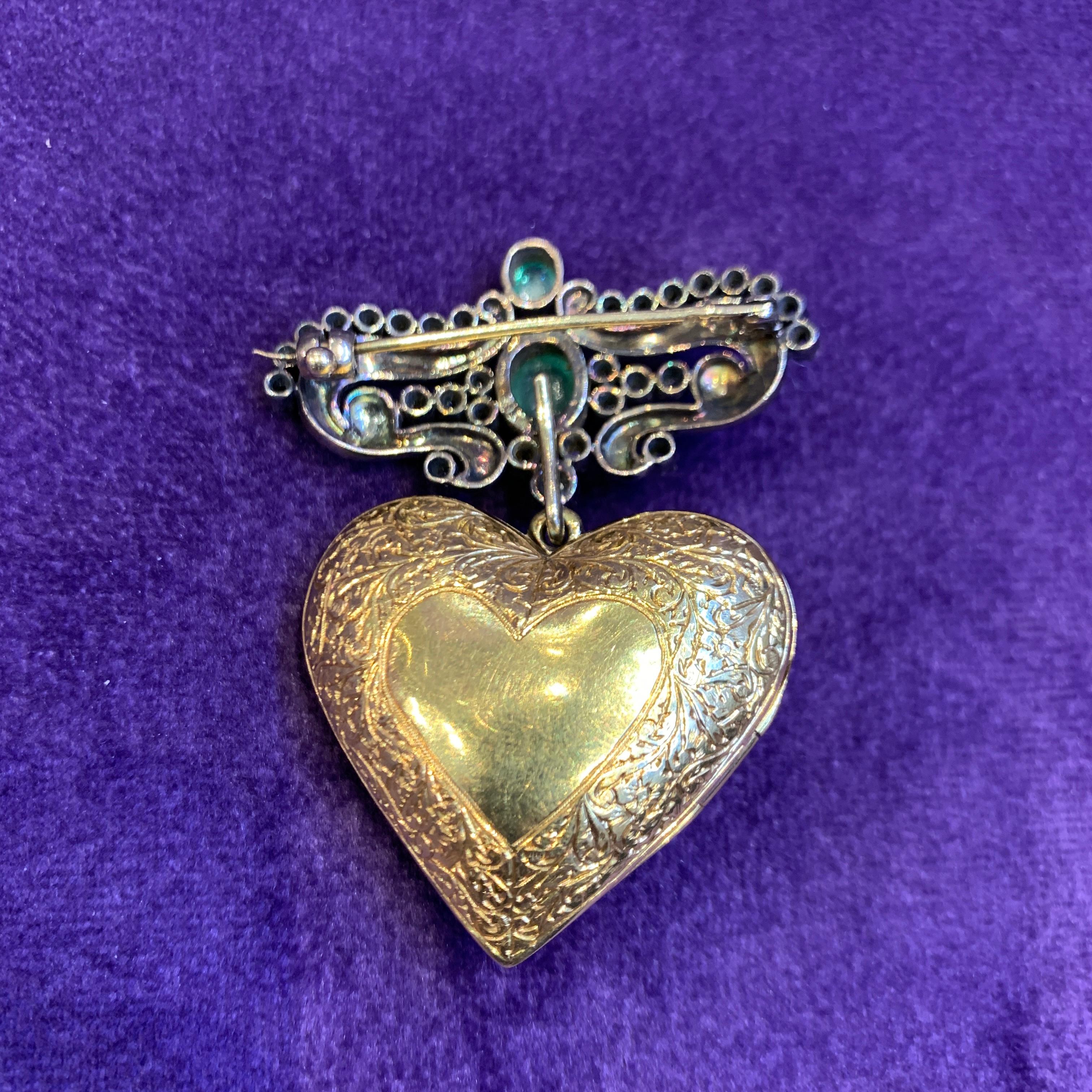 Antique Enamel Heart Shaped Locket Brooch For Sale 3