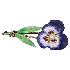 Broche pansy ancienne en or 14 carats et émail de Krementz and Co.
