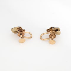 Orecchini antichi a forma di viola del pensiero in stile liberty in oro giallo 14k Larter & Sons Vintage