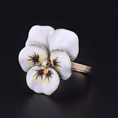 Antique Enamel Pansy Ring of 14k Gold